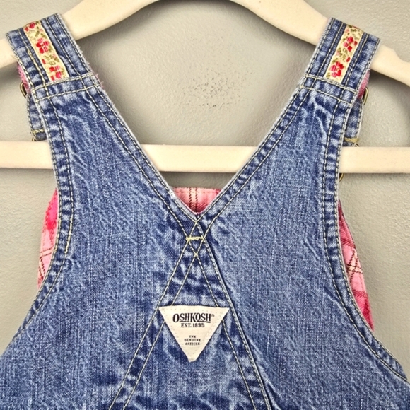 OSHKOSH B'GOSH Jean‎ Overall Patchwork Dress Blue Pink Girls Size 2T - Picture 5 of 9